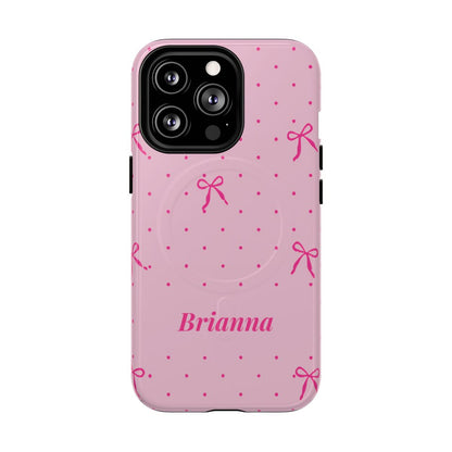 Personalized Pink Bow Phone Case – Custom Name Polka Dot Coquette Aesthetic