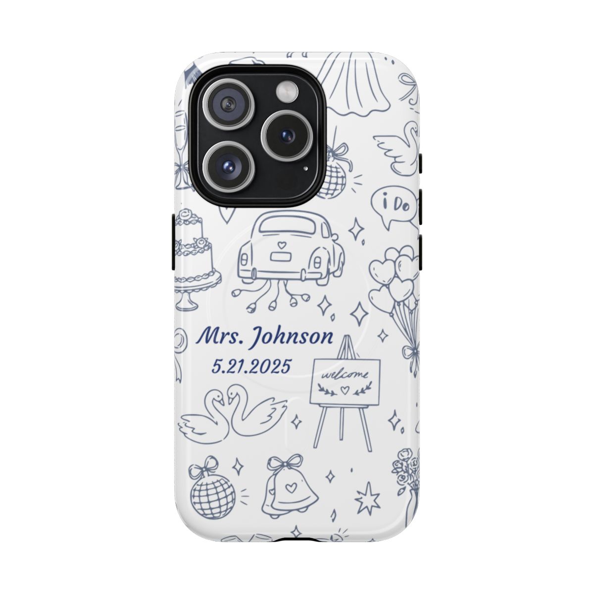 Navy Blue Personalized Wedding Phone Case – Custom Name & Date Bridal Gift