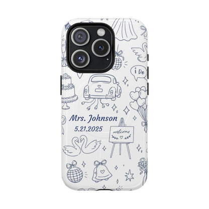 Navy Blue Personalized Wedding Phone Case – Custom Name & Date Bridal Gift