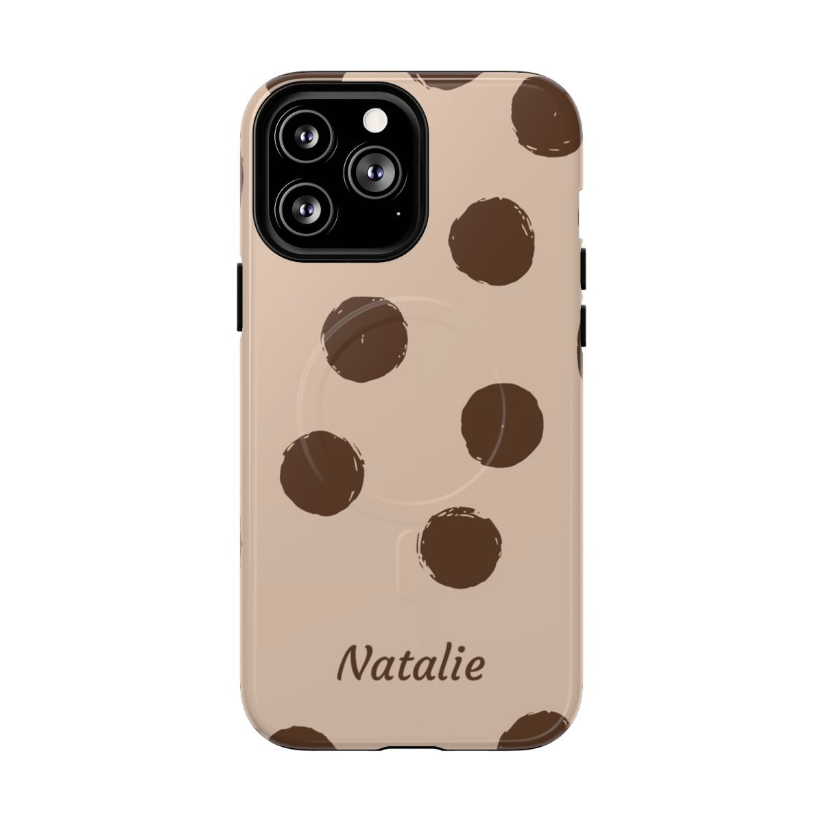 Personalized Brown Polka Dot Phone Case – Custom Name Neutral Boho Aesthetic
