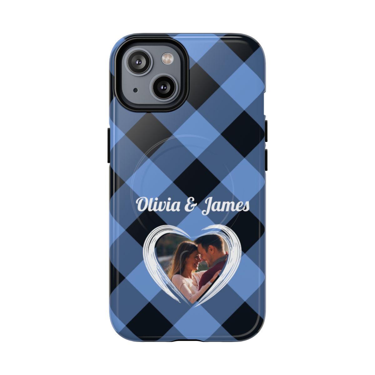 Personalized Blue Plaid Phone Case - Custom Photo & Name