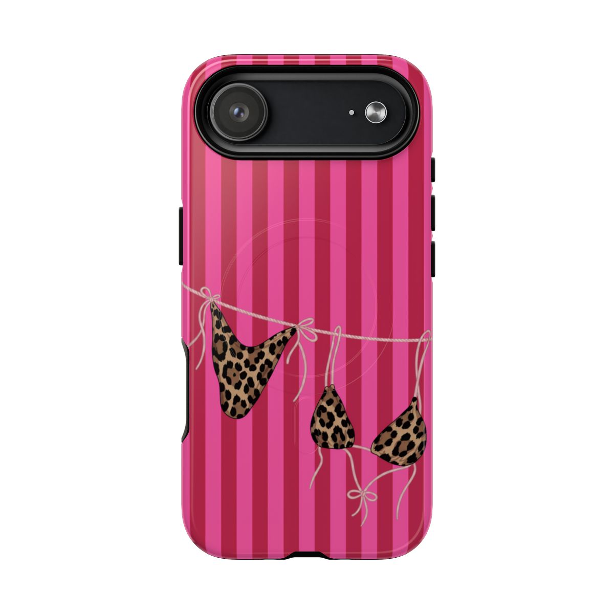 Leopard Bikini Striped Phone Case – Trendy Summer Beach Aesthetic