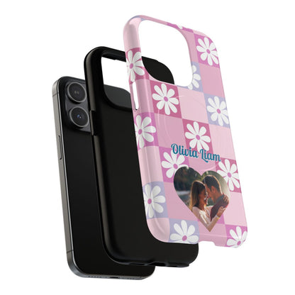 Personalized Pink Floral Checkered Tough Case