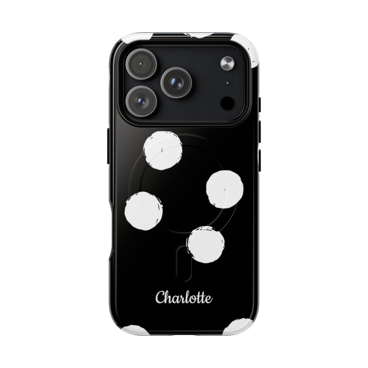 Personalized Black Polka Dot Phone Case – Custom Name Bold Monochrome Aesthetic