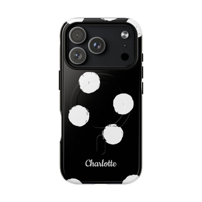 Personalized Black Polka Dot Phone Case – Custom Name Bold Monochrome Aesthetic