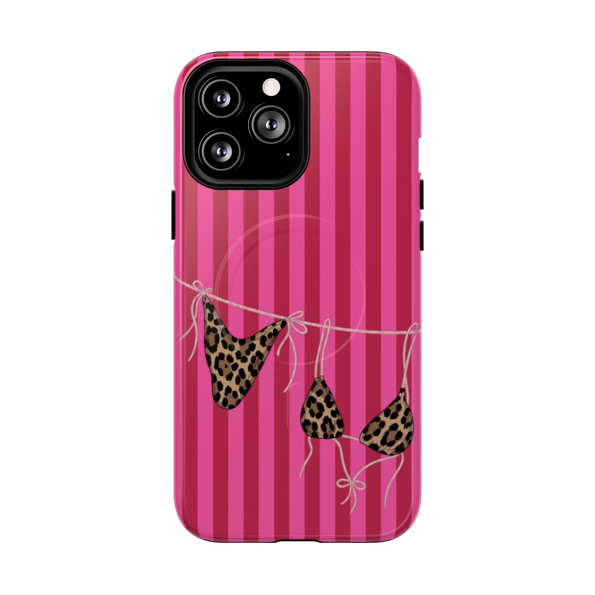 Leopard Bikini Striped Phone Case – Trendy Summer Beach Aesthetic
