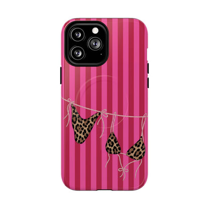 Leopard Bikini Striped Phone Case – Trendy Summer Beach Aesthetic