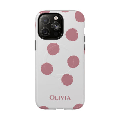 Personalized Pink Polka Dot Phone Case – Custom Name White Blush Aesthetic