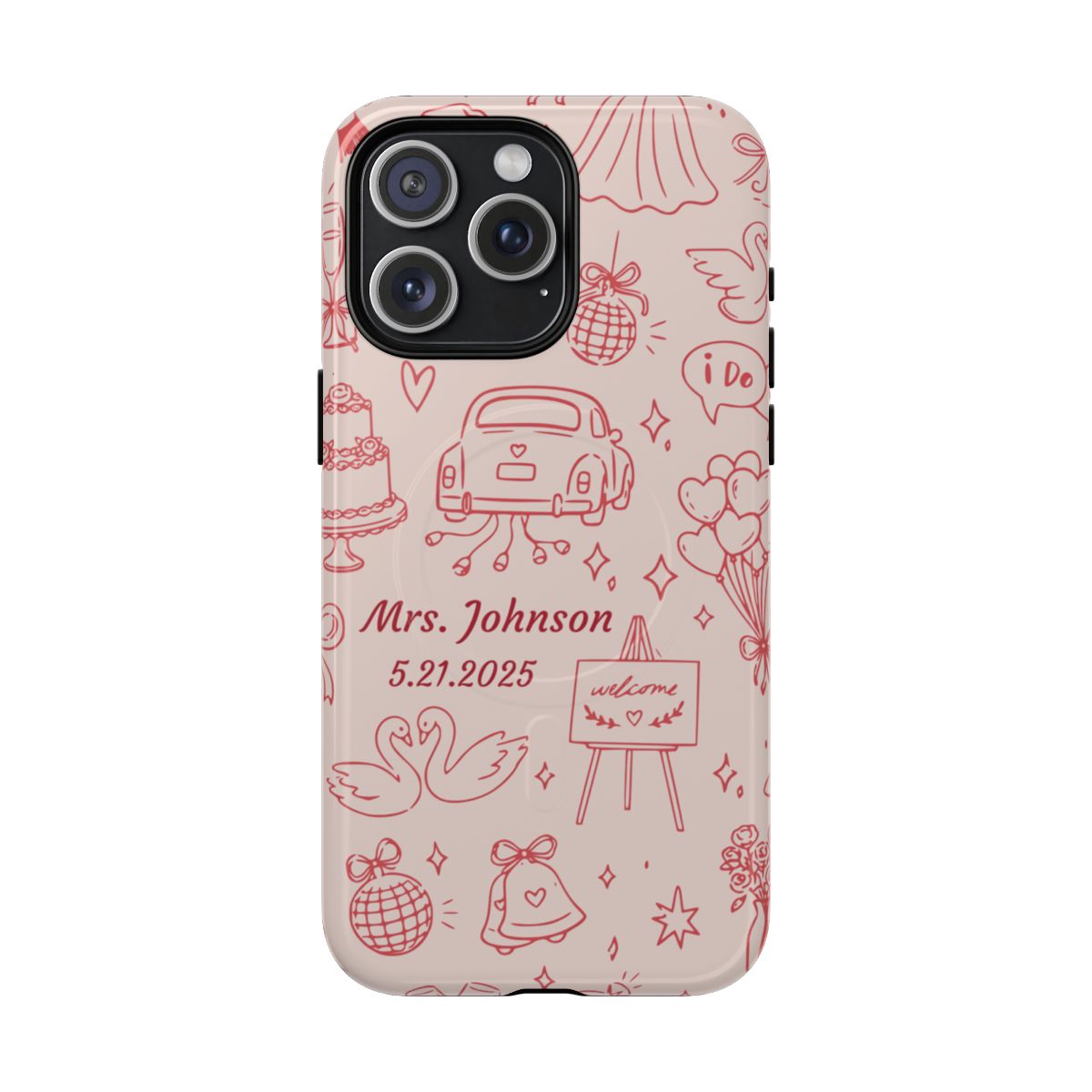 Pink Personalized Wedding Phone Case – Custom Name & Date Bridal Gift