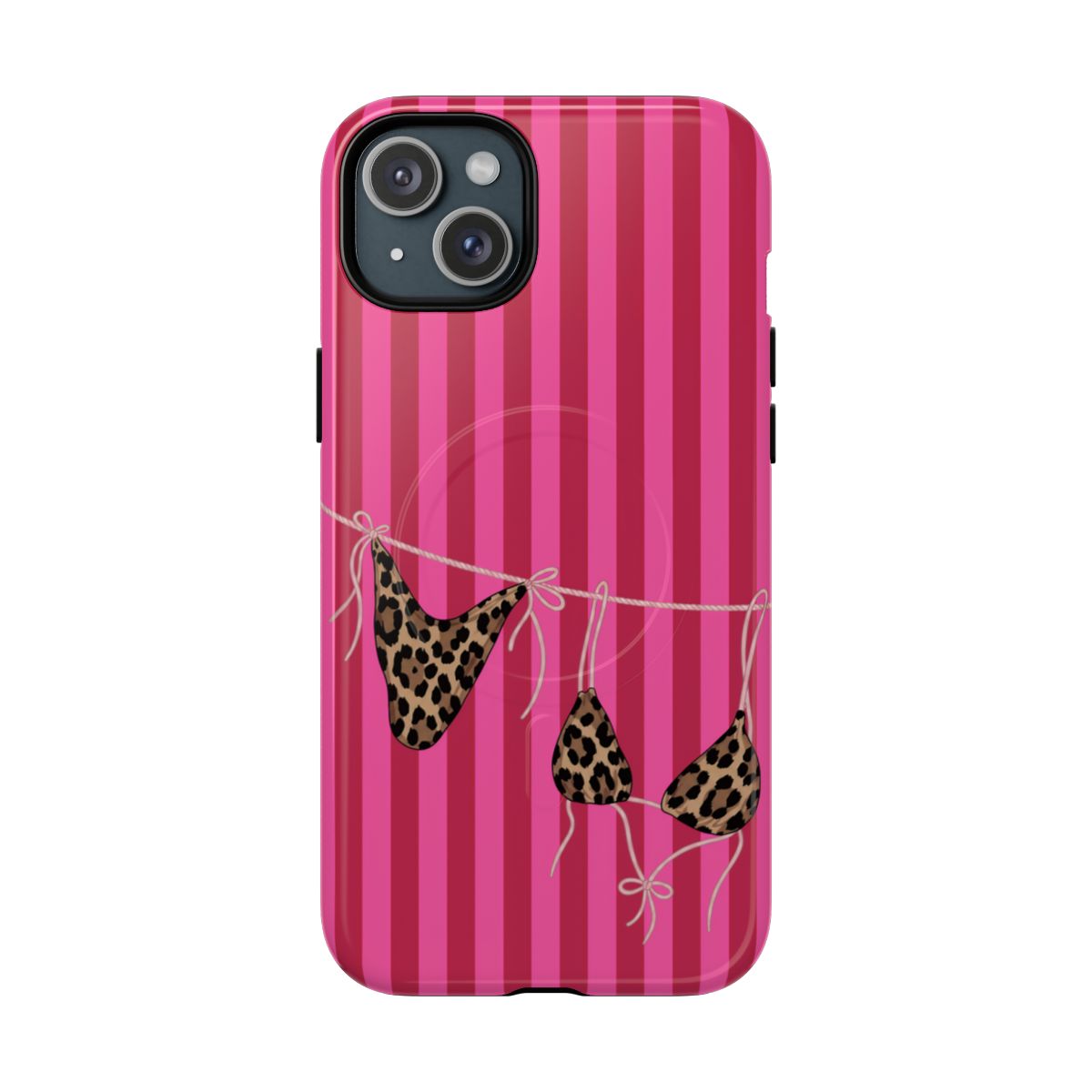 Leopard Bikini Striped Phone Case – Trendy Summer Beach Aesthetic