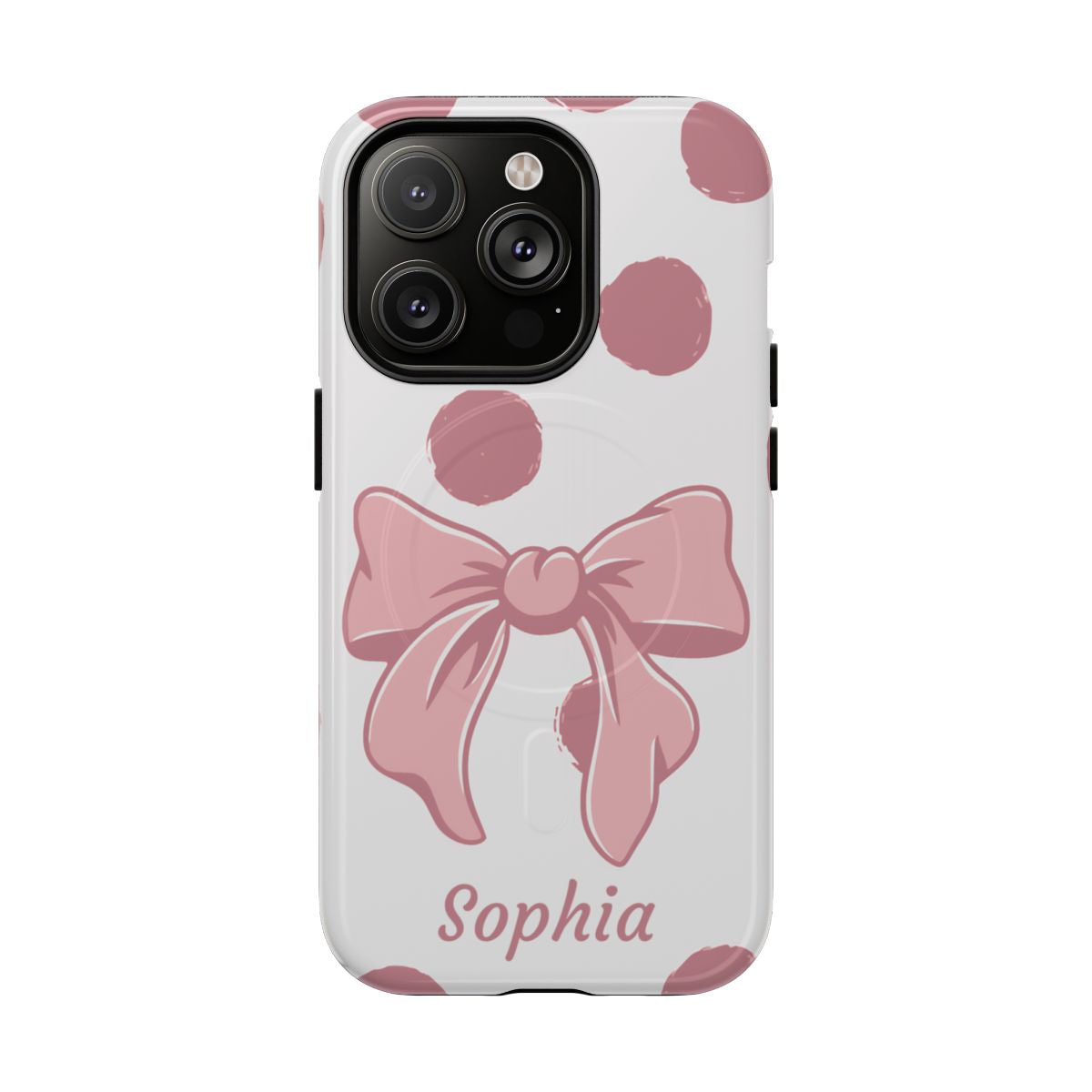 Personalized Pink Polka Dot Bow Phone Case – Custom Name Coquette Aesthetic