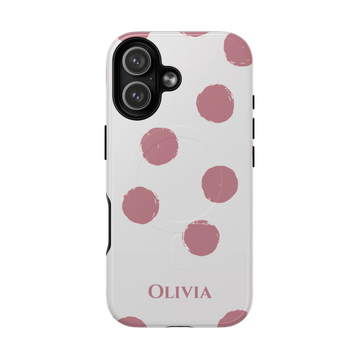 Personalized Pink Polka Dot Phone Case – Custom Name White Blush Aesthetic