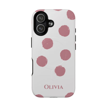 Personalized Pink Polka Dot Phone Case – Custom Name White Blush Aesthetic