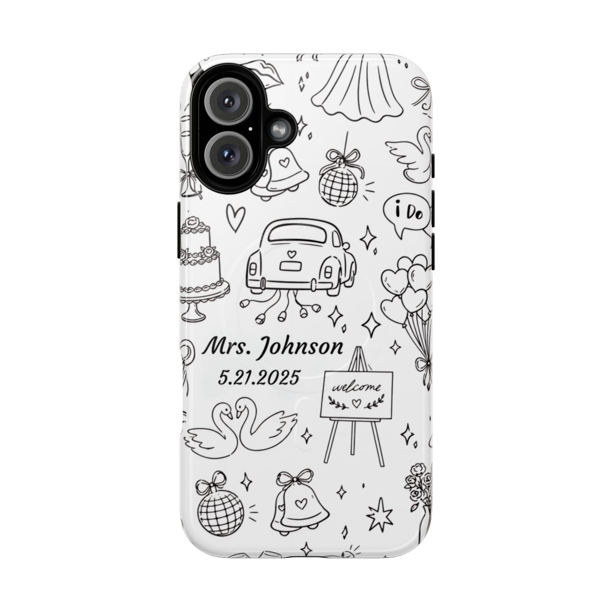 Black Wedding Phone Case – Personalized Name & Date Gift