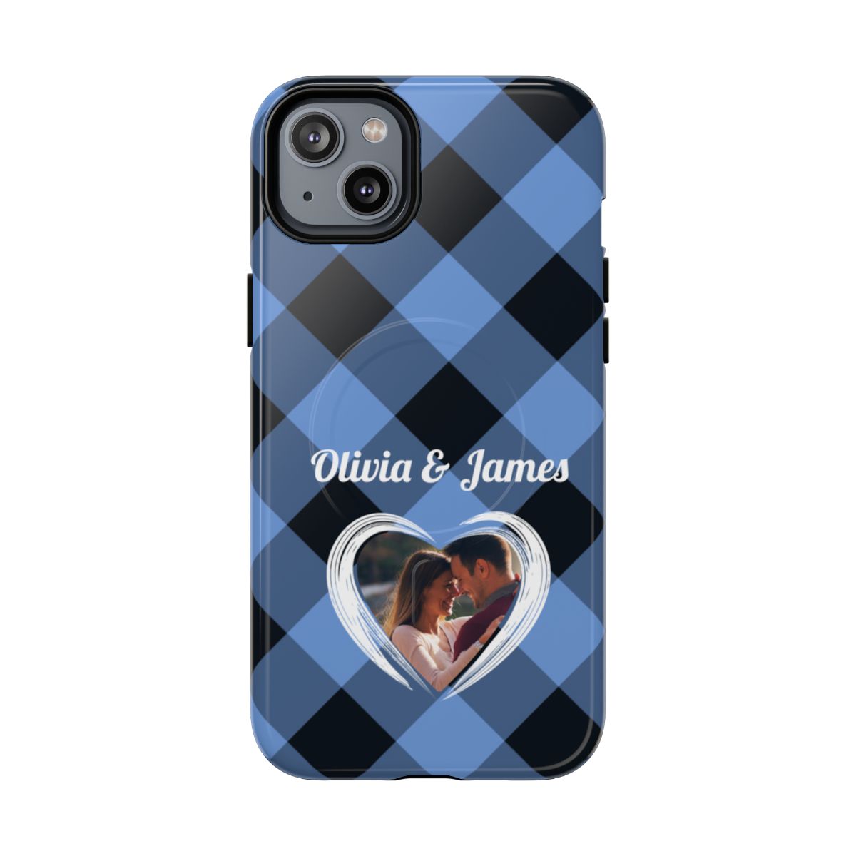 Personalized Blue Plaid Phone Case - Custom Photo & Name
