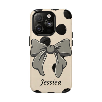Personalized Polka Dot Bow Phone Case – Custom Name Coquette Retro Aesthetic
