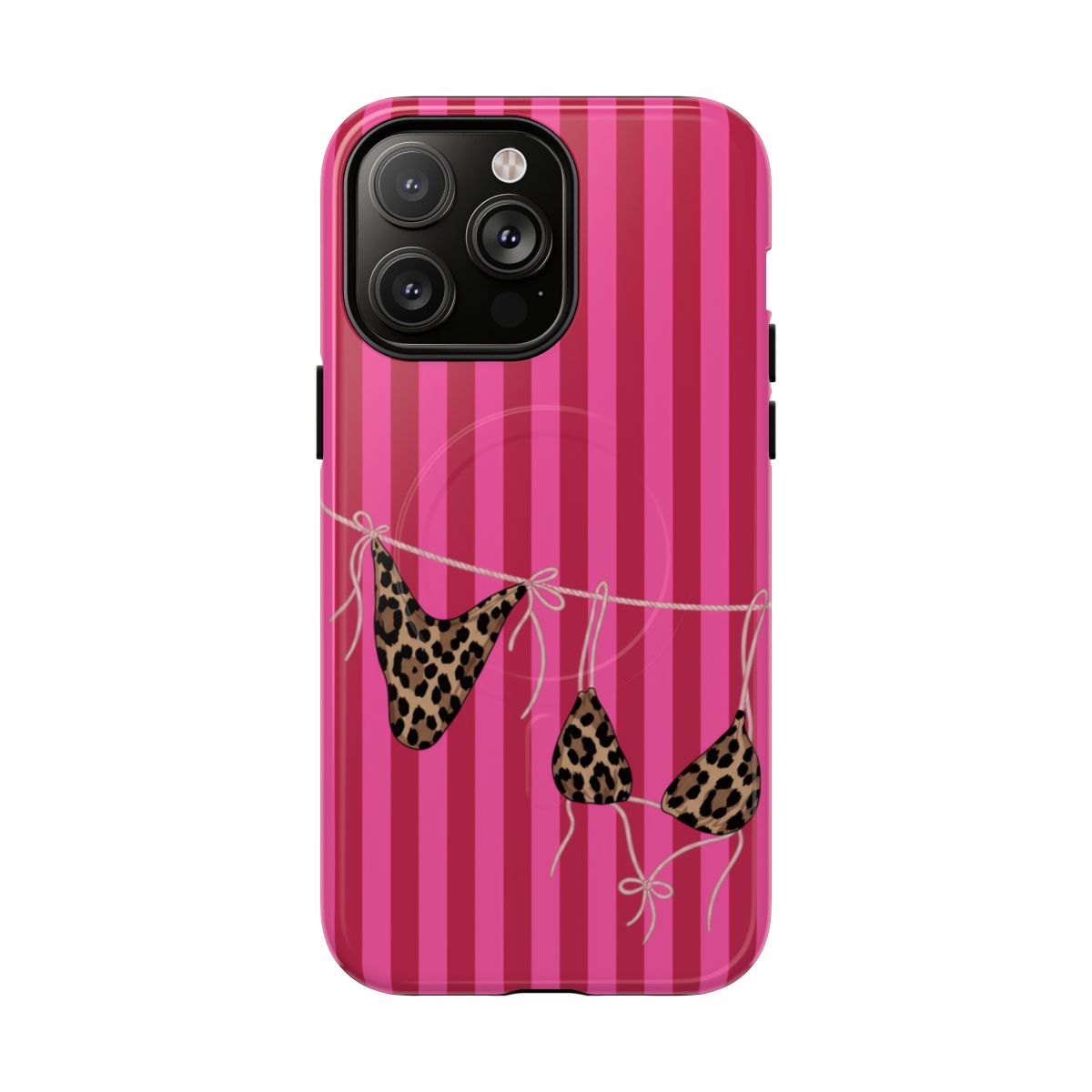 Leopard Bikini Striped Phone Case – Trendy Summer Beach Aesthetic