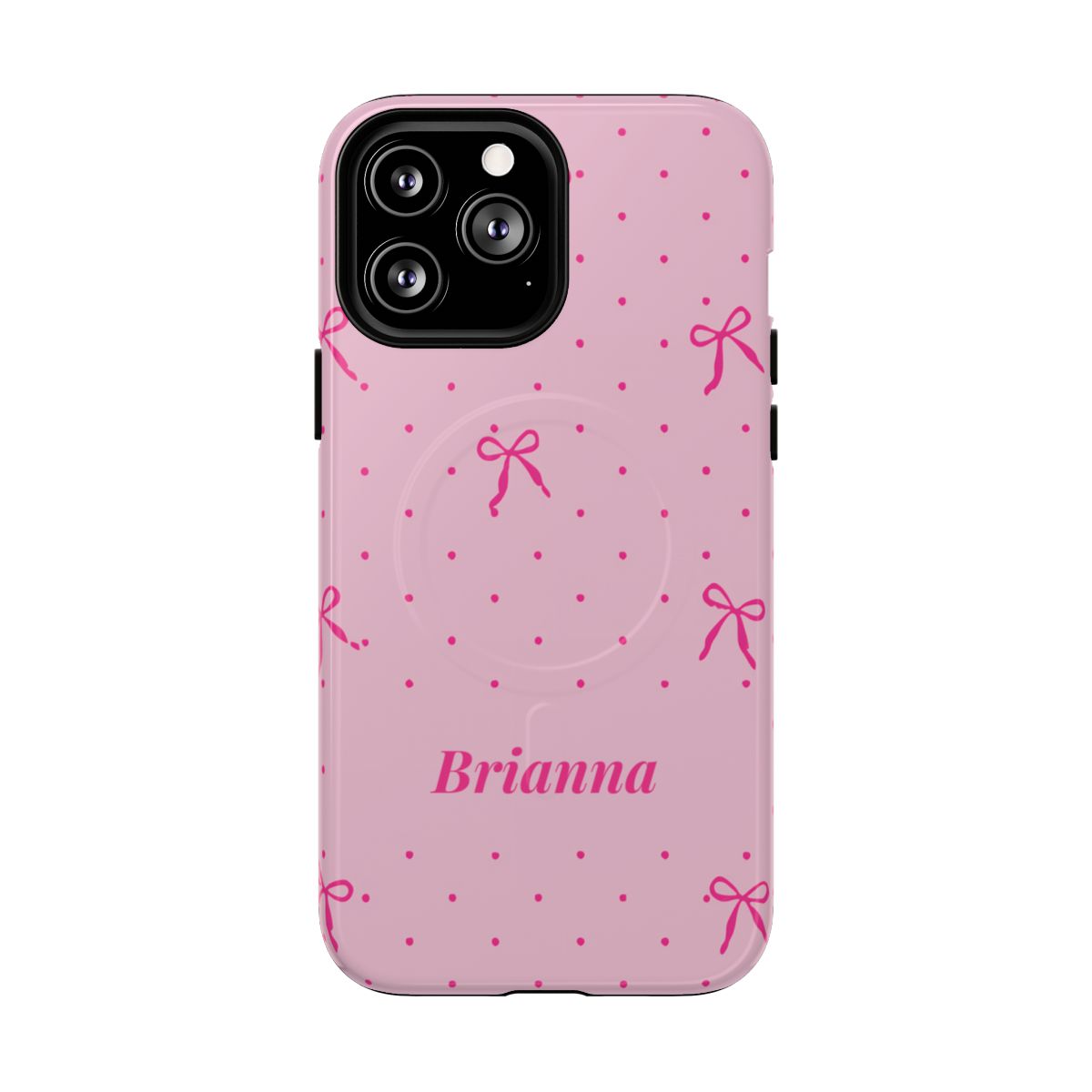 Personalized Pink Bow Phone Case – Custom Name Polka Dot Coquette Aesthetic