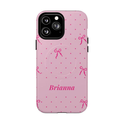 Personalized Pink Bow Phone Case – Custom Name Polka Dot Coquette Aesthetic
