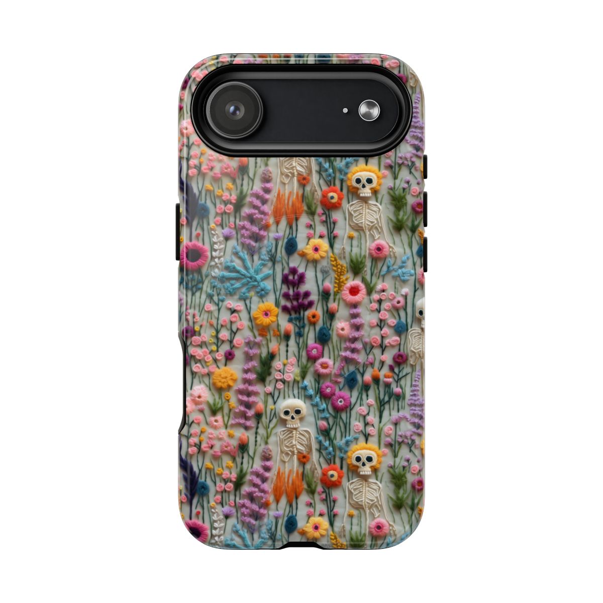 Embroidered Skeleton Flower Phone Case - Gothic Floral Art