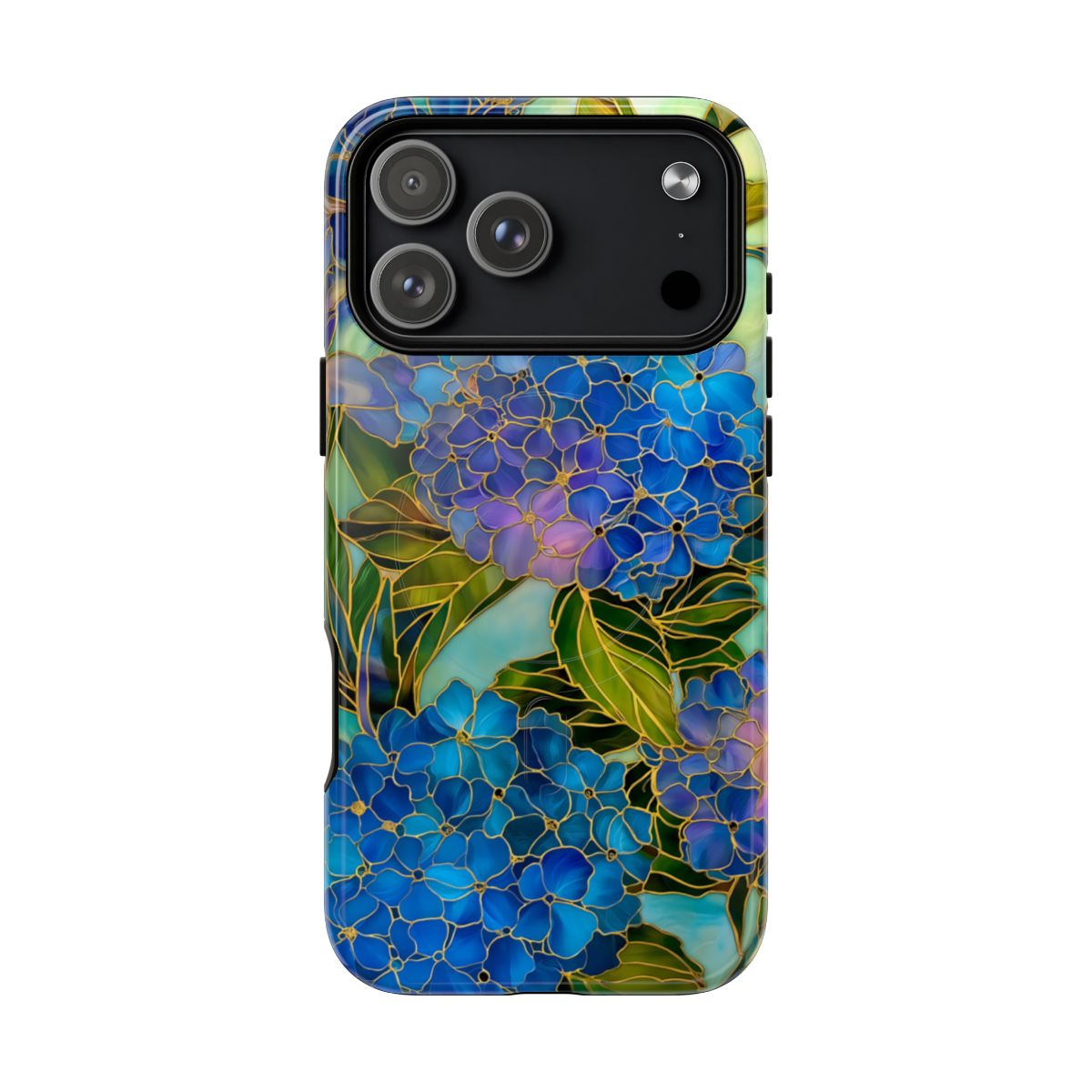 Blue Hydrangea Stained Glass Phone Case - Elegant Floral Mosaic Art