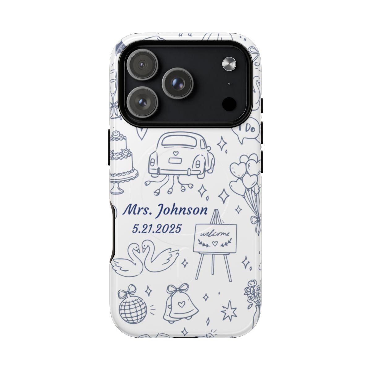 Navy Blue Personalized Wedding Phone Case – Custom Name & Date Bridal Gift