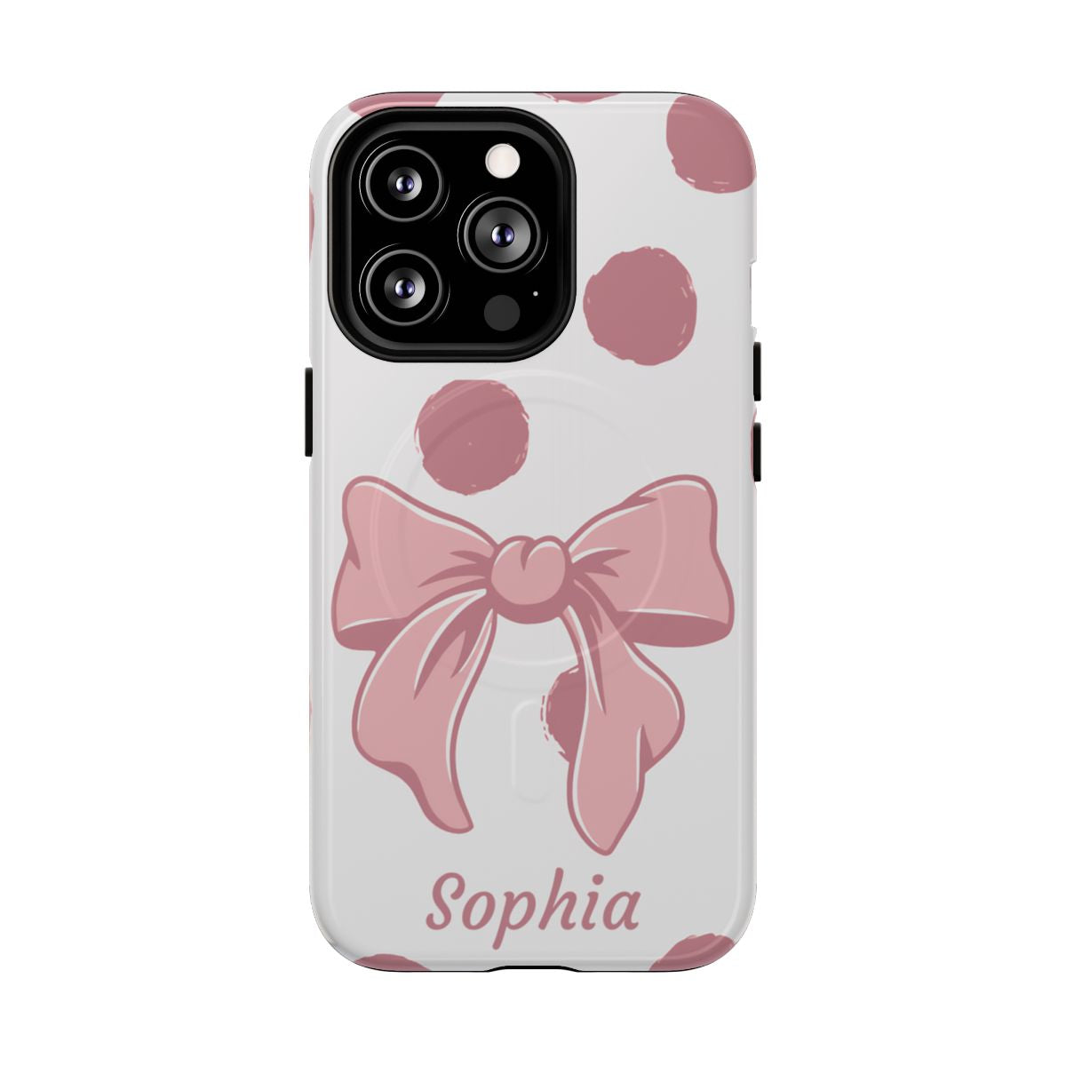 Personalized Pink Polka Dot Bow Phone Case – Custom Name Coquette Aesthetic
