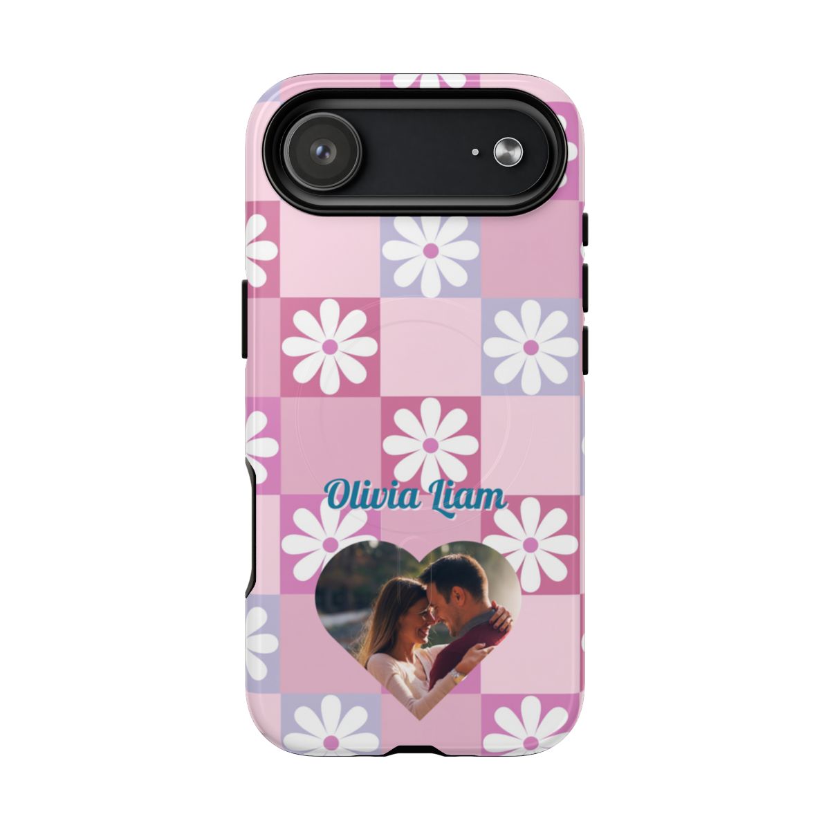 Personalized Pink Floral Checkered Tough Case