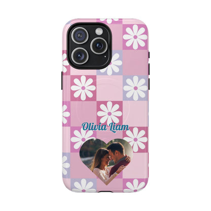 Personalized Pink Floral Checkered Tough Case