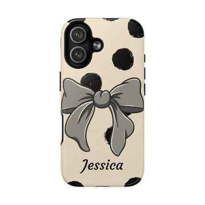 Personalized Polka Dot Bow Phone Case – Custom Name Coquette Retro Aesthetic