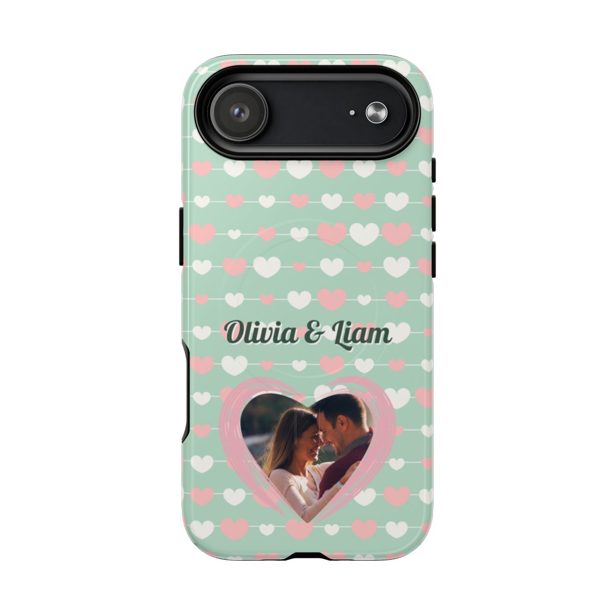 Personalized Mint Green Heart Phone Case - Custom Name and Photo