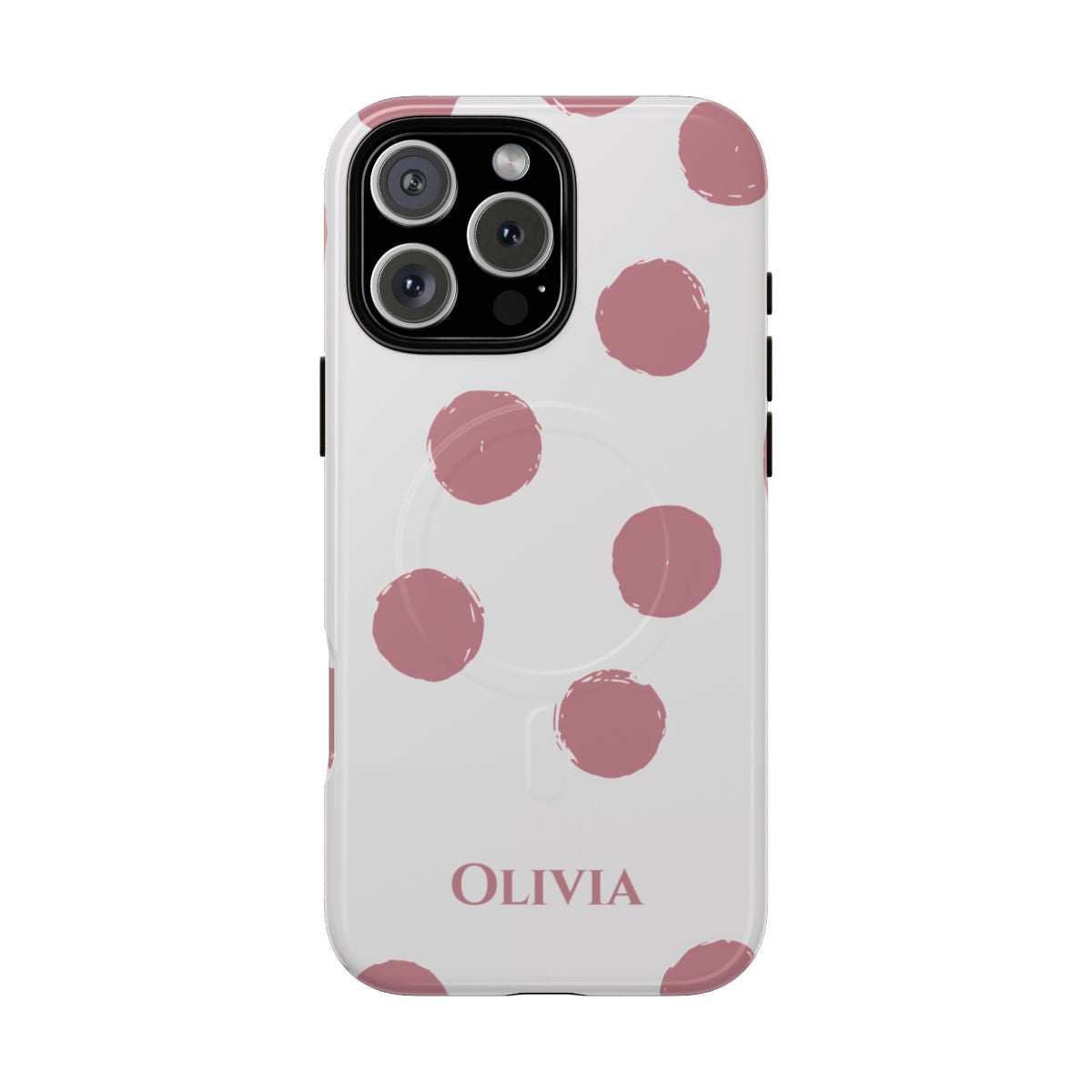 Personalized Pink Polka Dot Phone Case – Custom Name White Blush Aesthetic