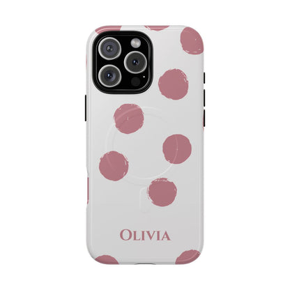 Personalized Pink Polka Dot Phone Case – Custom Name White Blush Aesthetic