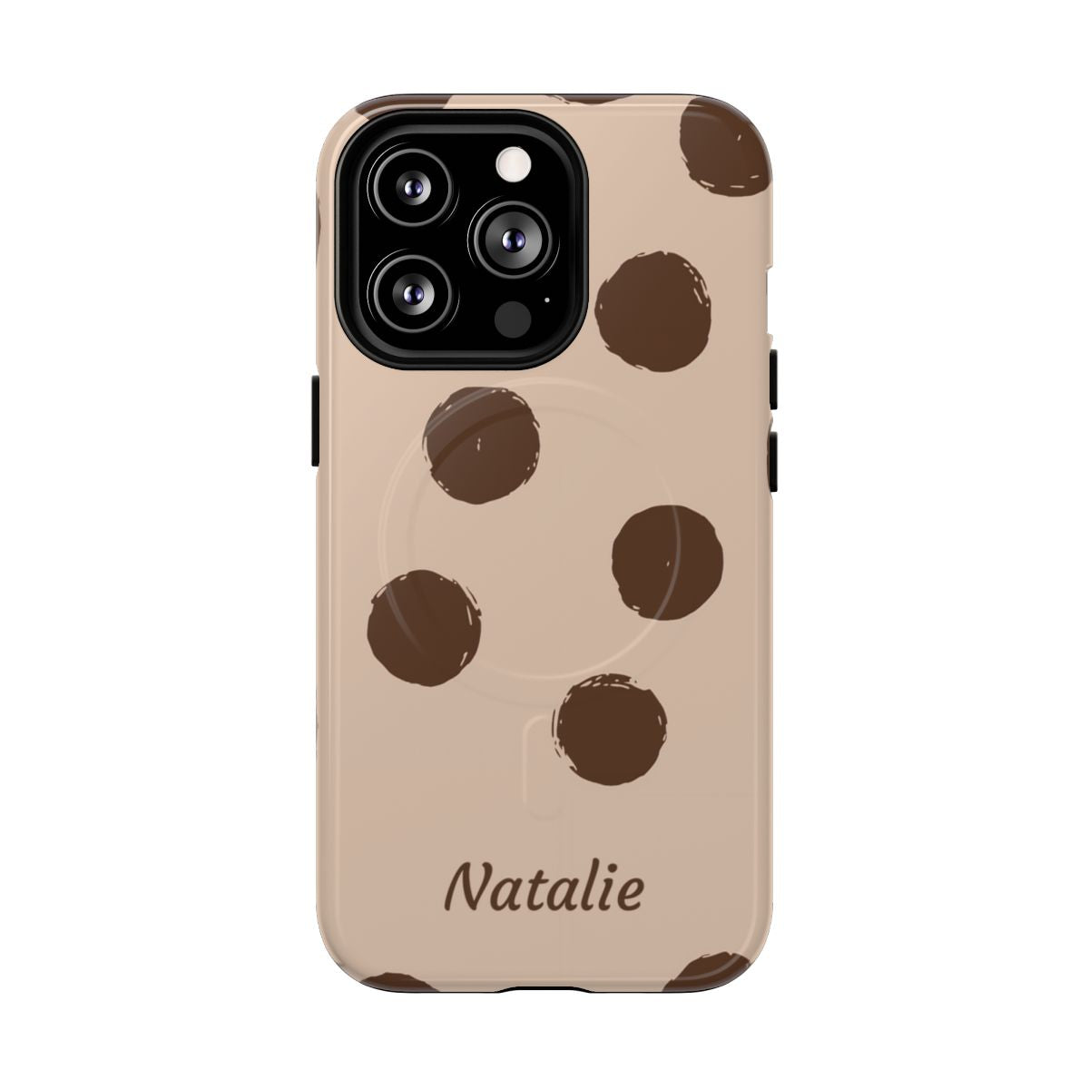 Personalized Brown Polka Dot Phone Case – Custom Name Neutral Boho Aesthetic