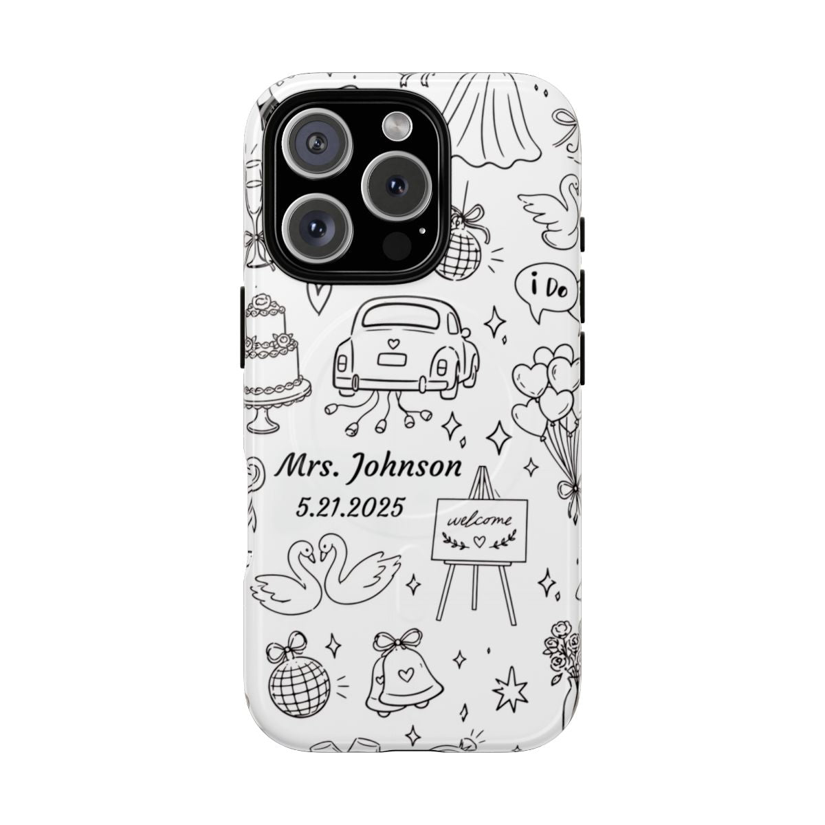 Black Wedding Phone Case – Personalized Name & Date Gift