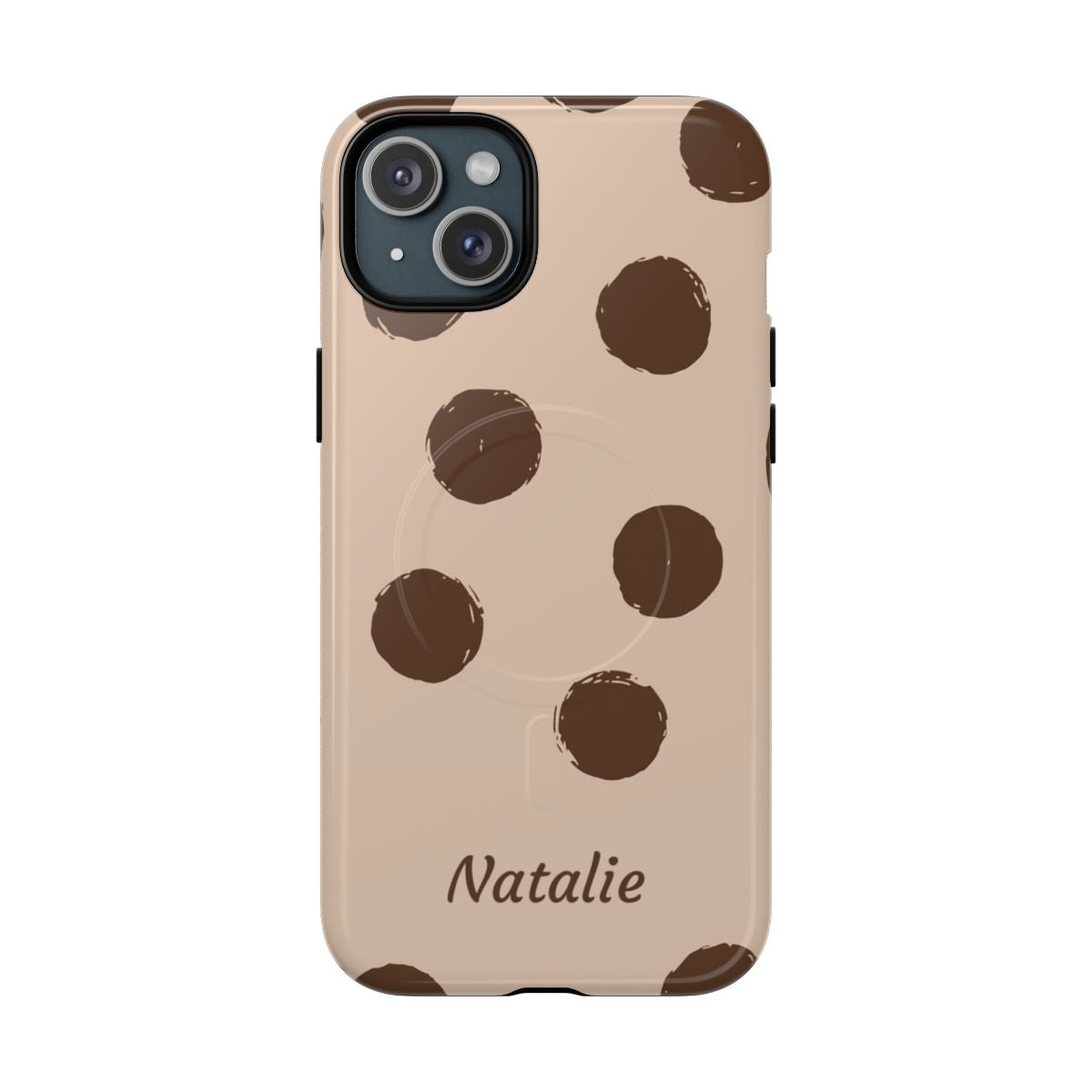 Personalized Brown Polka Dot Phone Case – Custom Name Neutral Boho Aesthetic