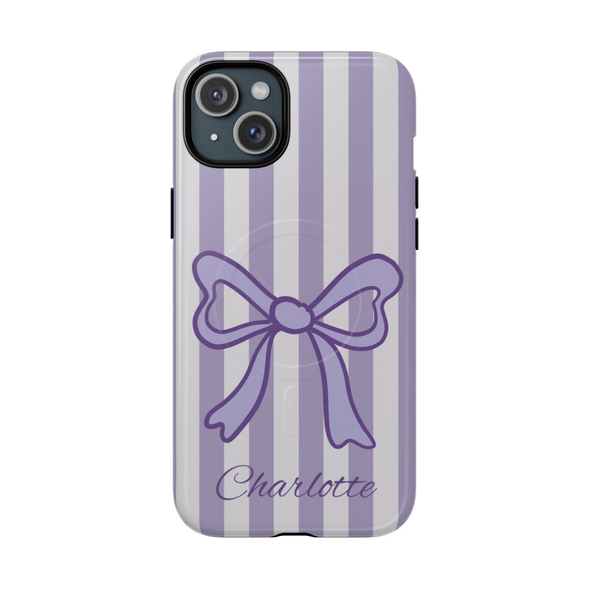 Personalized Lavender Bow Phone Case – Purple Striped Coquette Ribbon Aesthetic