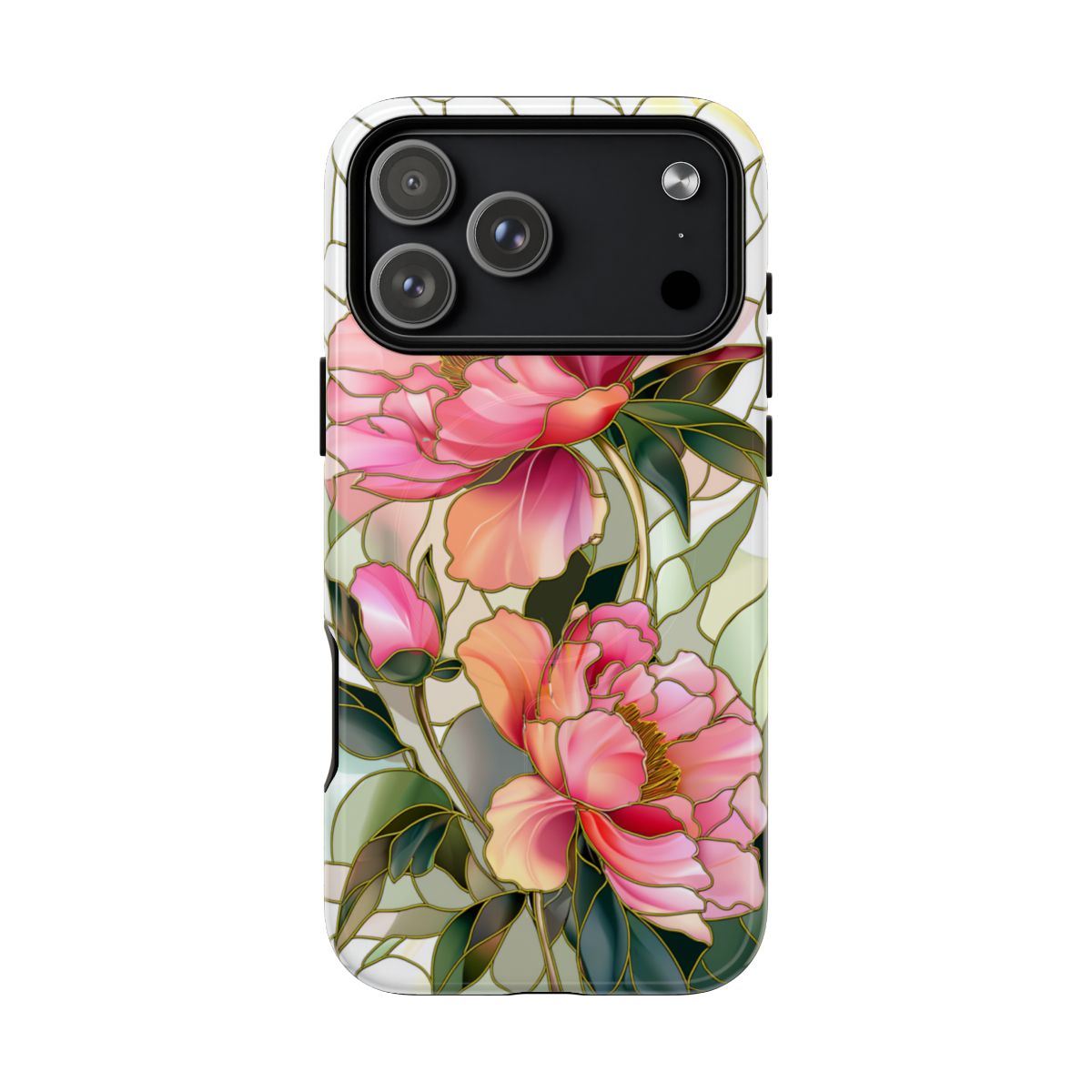 Stained Peony Phone Case - Gold Lead Mosaic Art