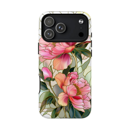 Stained Peony Phone Case - Gold Lead Mosaic Art