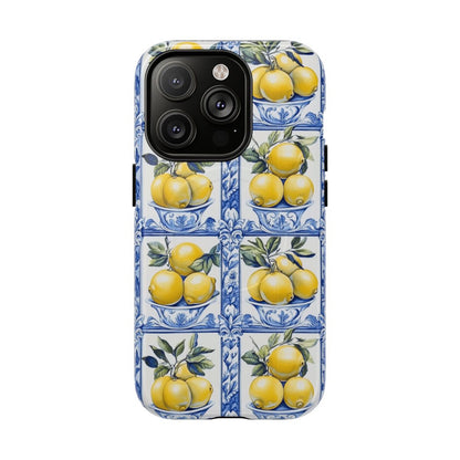 Amalfi Lemon Tile Phone Case - Mediterranean Blue & Yellow