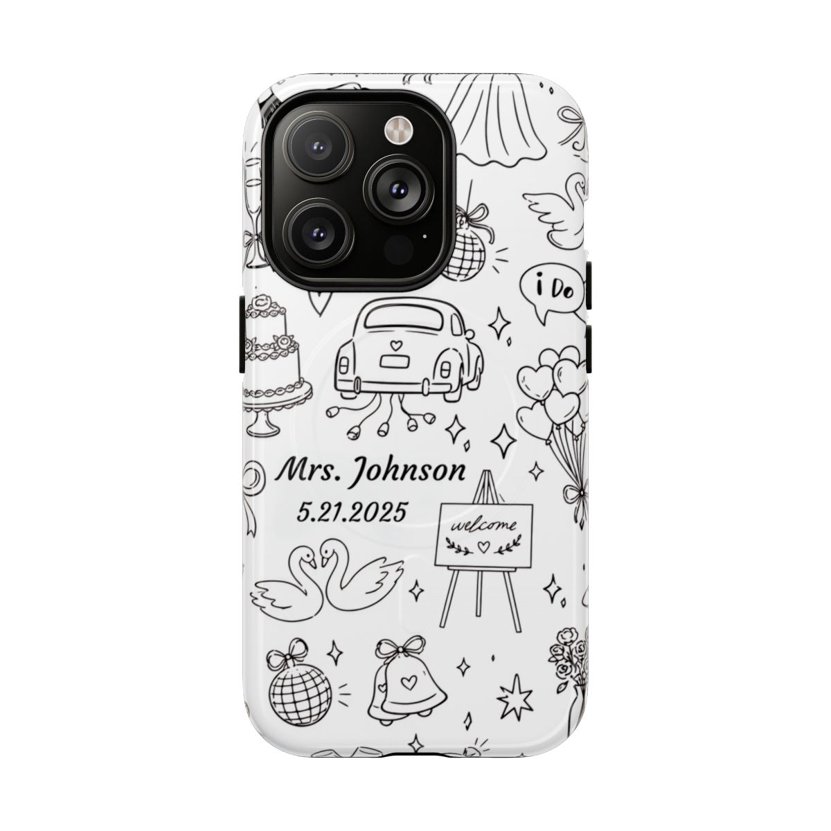Black Wedding Phone Case – Personalized Name & Date Gift