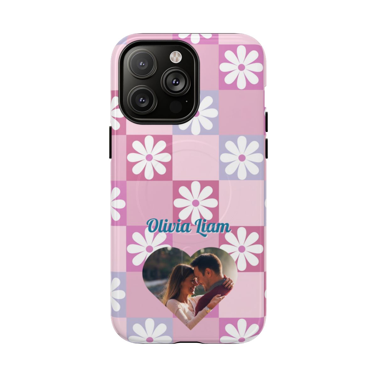 Personalized Pink Floral Checkered Tough Case