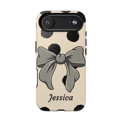 Personalized Polka Dot Bow Phone Case – Custom Name Coquette Retro Aesthetic