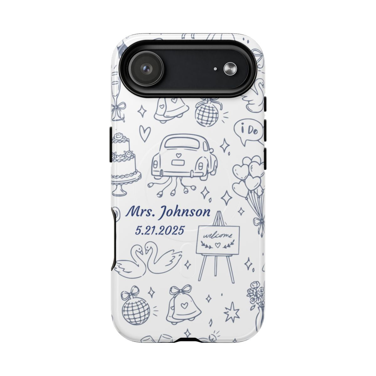 Navy Blue Personalized Wedding Phone Case – Custom Name & Date Bridal Gift