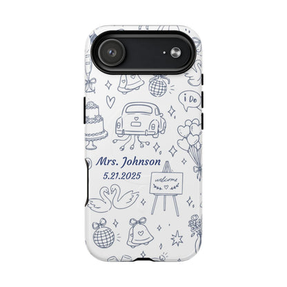 Navy Blue Personalized Wedding Phone Case – Custom Name & Date Bridal Gift