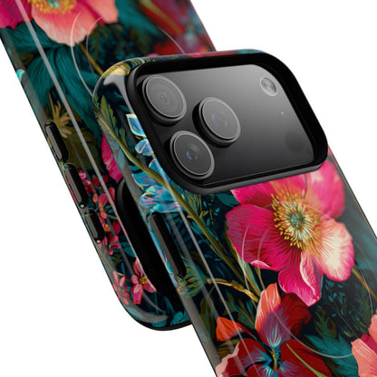 Stylish phone cover with a full-wrap floral print of pink and white flowers, designed with a large camera cutout for multi-lens smartphone models.