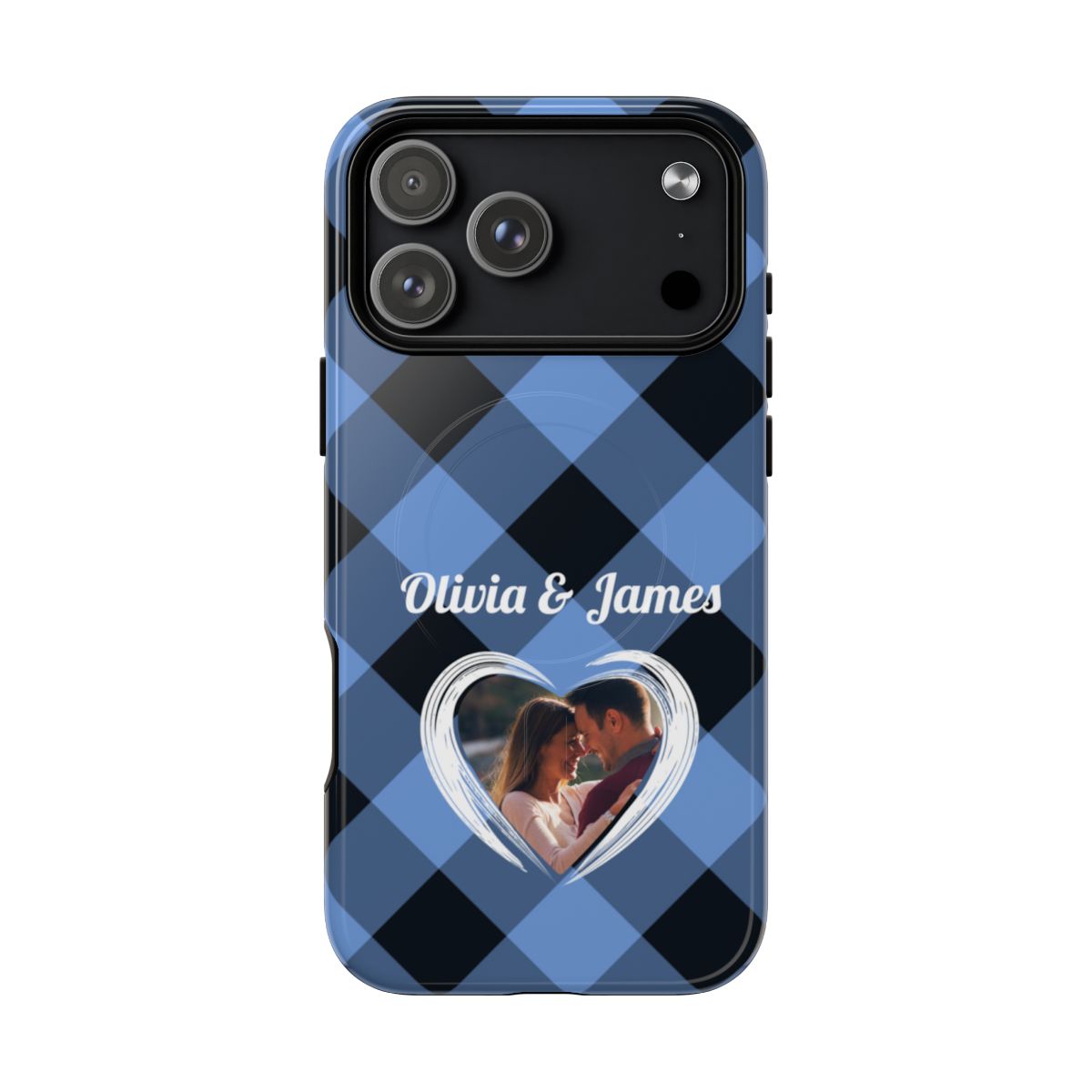 Personalized Blue Plaid Phone Case - Custom Photo & Name