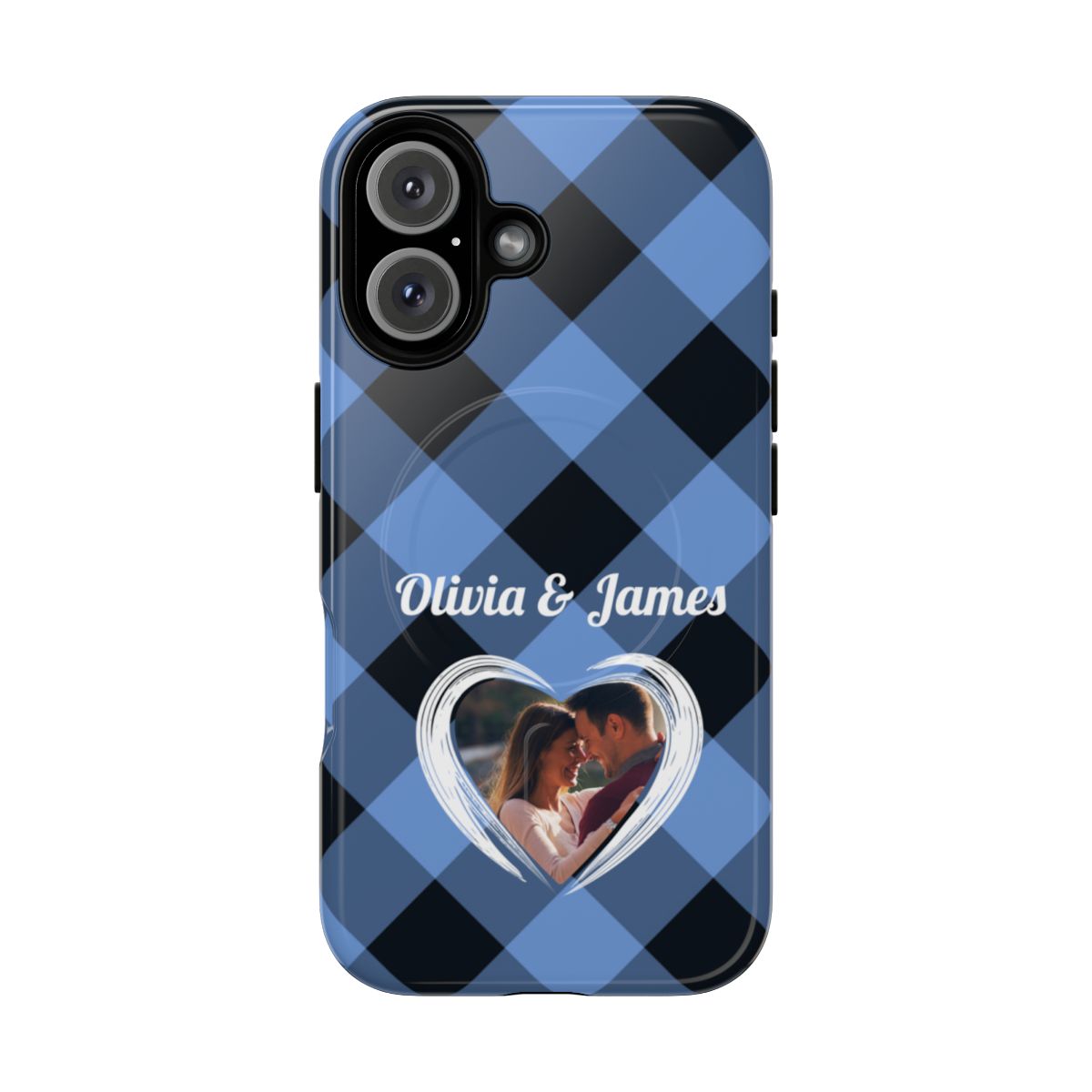 Personalized Blue Plaid Phone Case - Custom Photo & Name