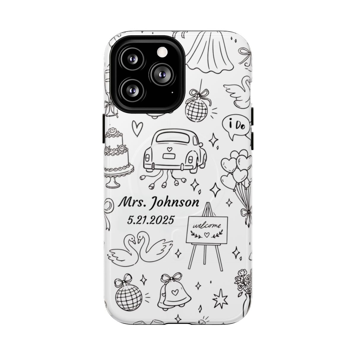 Black Wedding Phone Case – Personalized Name & Date Gift