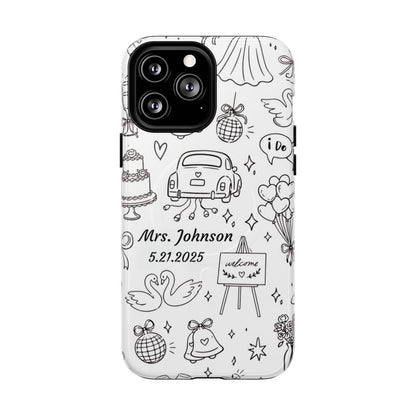 Black Wedding Phone Case – Personalized Name & Date Gift